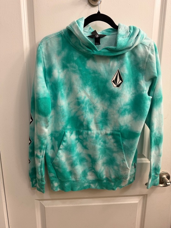 Volcom Sweaters - Volcom Teal and White Tie-Dye Pullover Hoodie